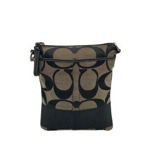 Coach Beige And Black Canvas Signature Stripe Crossbody Bag